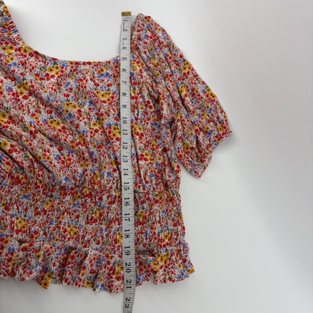 LOFT Outlet Womens Multicolor Floral Smocked Off Shoulder Puff Sleeve Top Size S - Picture 6 of 6